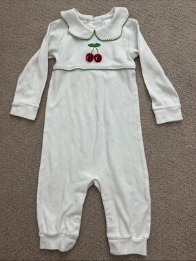 Little English white playsuit with cherry embroidery